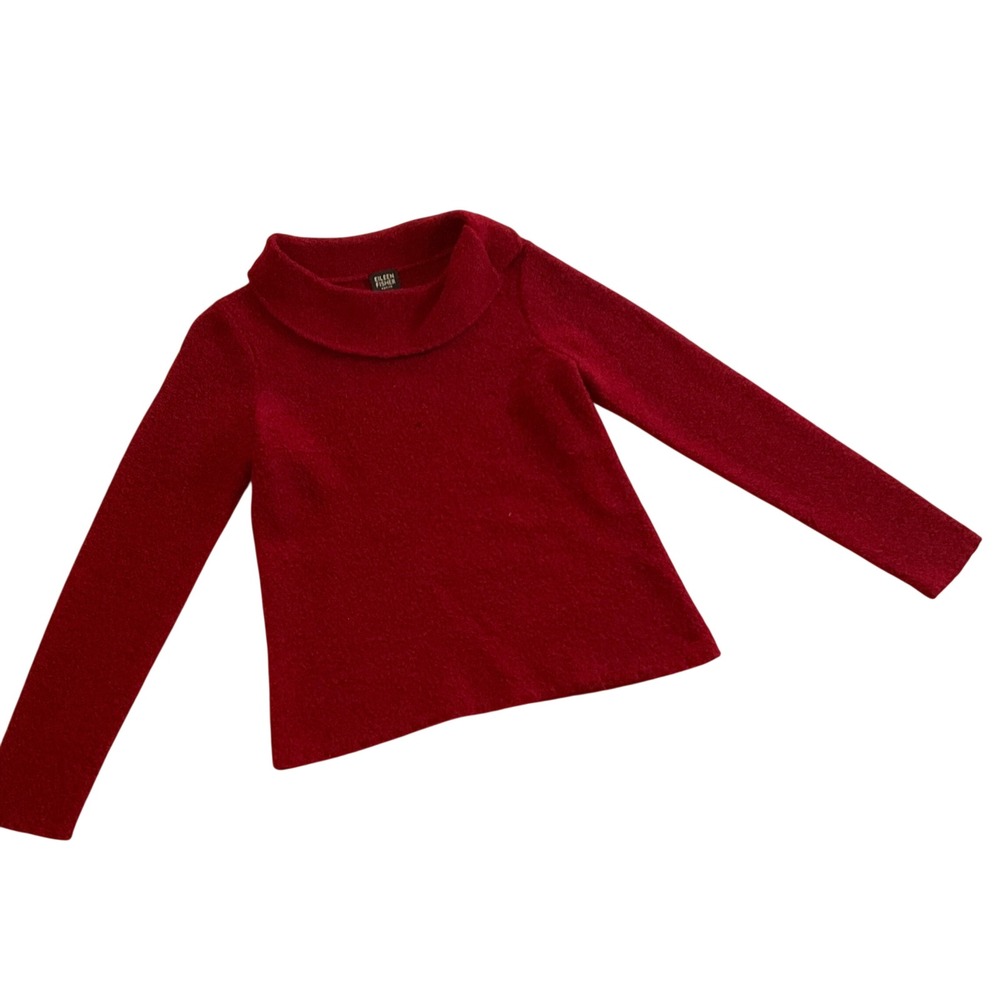 EILEEN FISHER‎ Petite Red Textured Cowl Neck Long Sleeve Sweater 87% Merino Wool